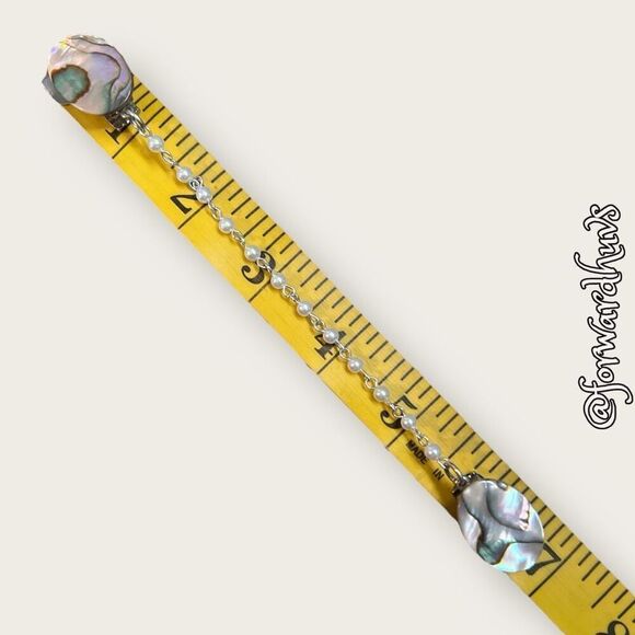 Vintage Abalone Sweater Clip with Faux Pearl Beaded Chain - Picture 6 of 7